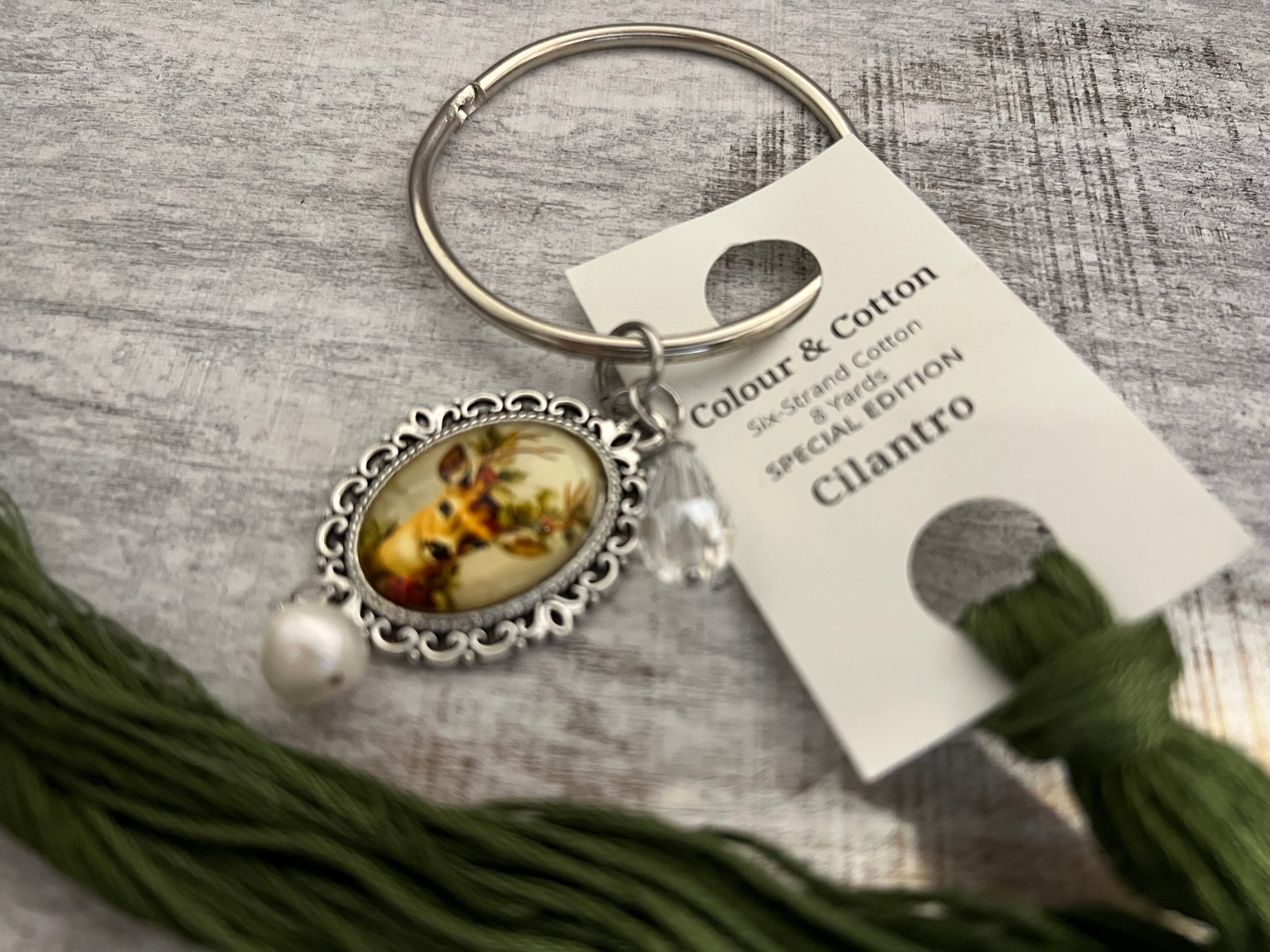 Vintage Deer with White Fresh Water Pearl - Floss Ring