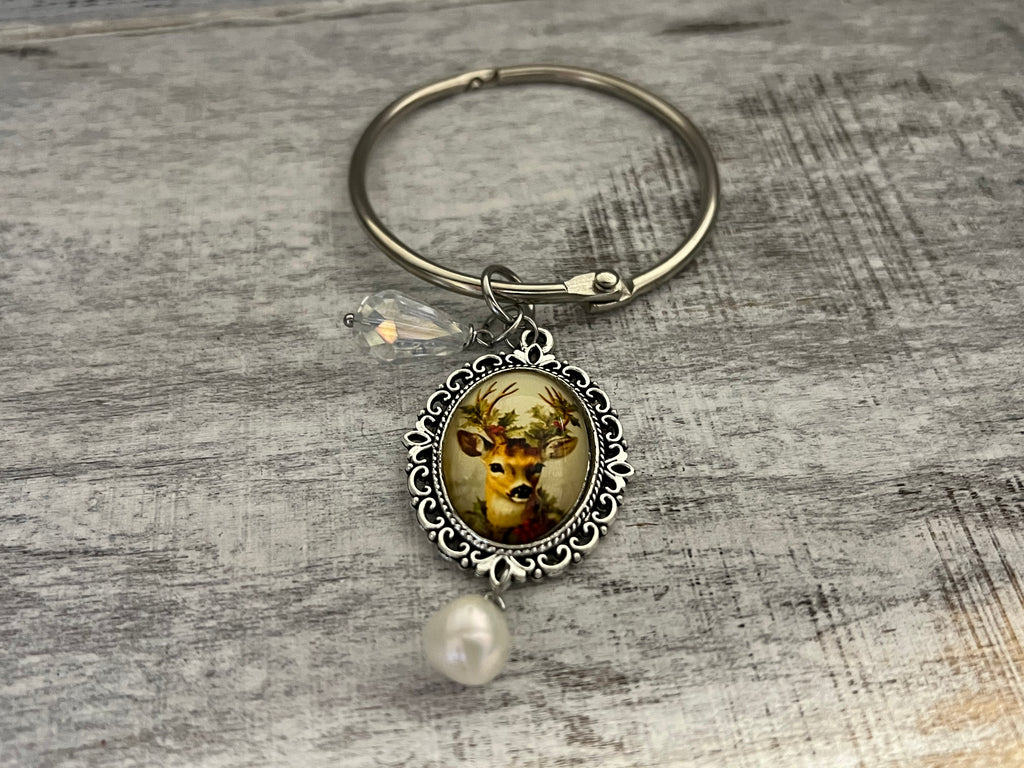 Vintage Deer with White Fresh Water Pearl - Floss Ring