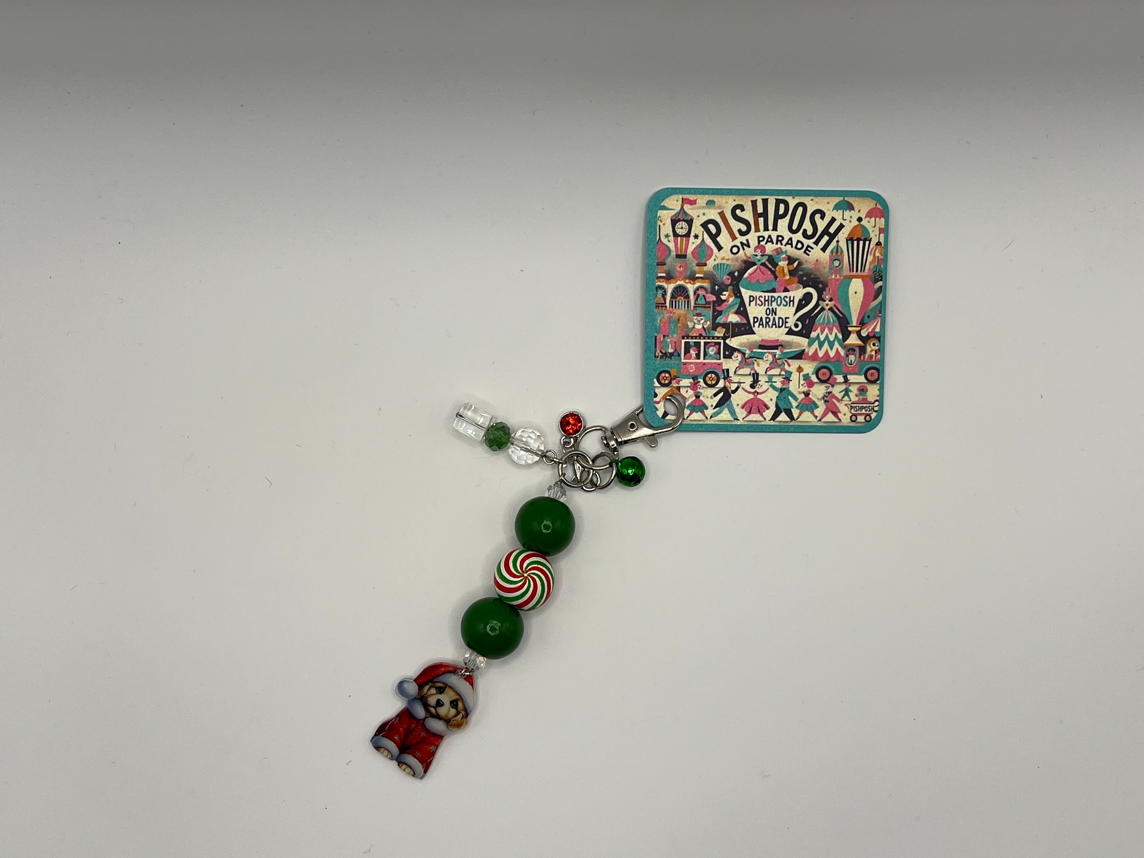 Cute Puppy With Santa Hat and Beads - Charm / Bag Zipper Pull