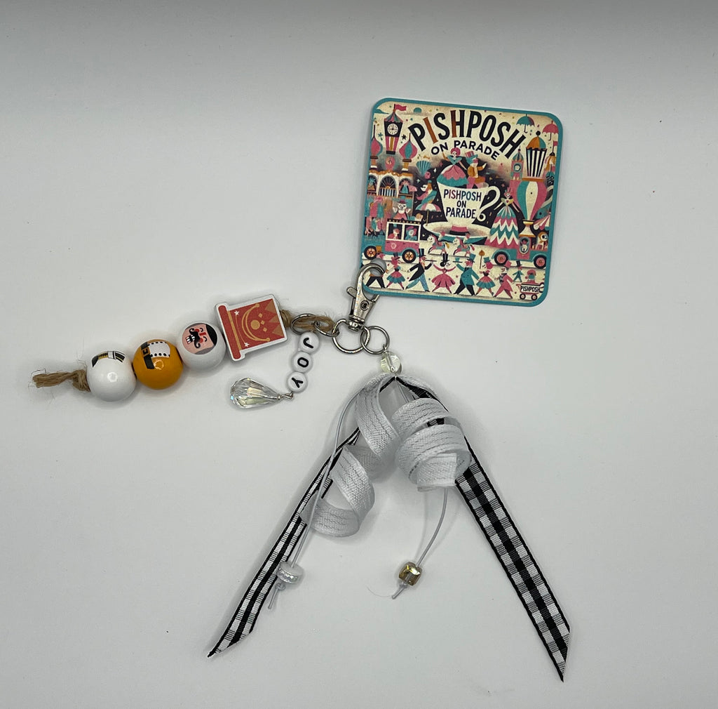 Nutcracker - “Joy” with Black and White ribbons - Charm / Bag Zipper Pull