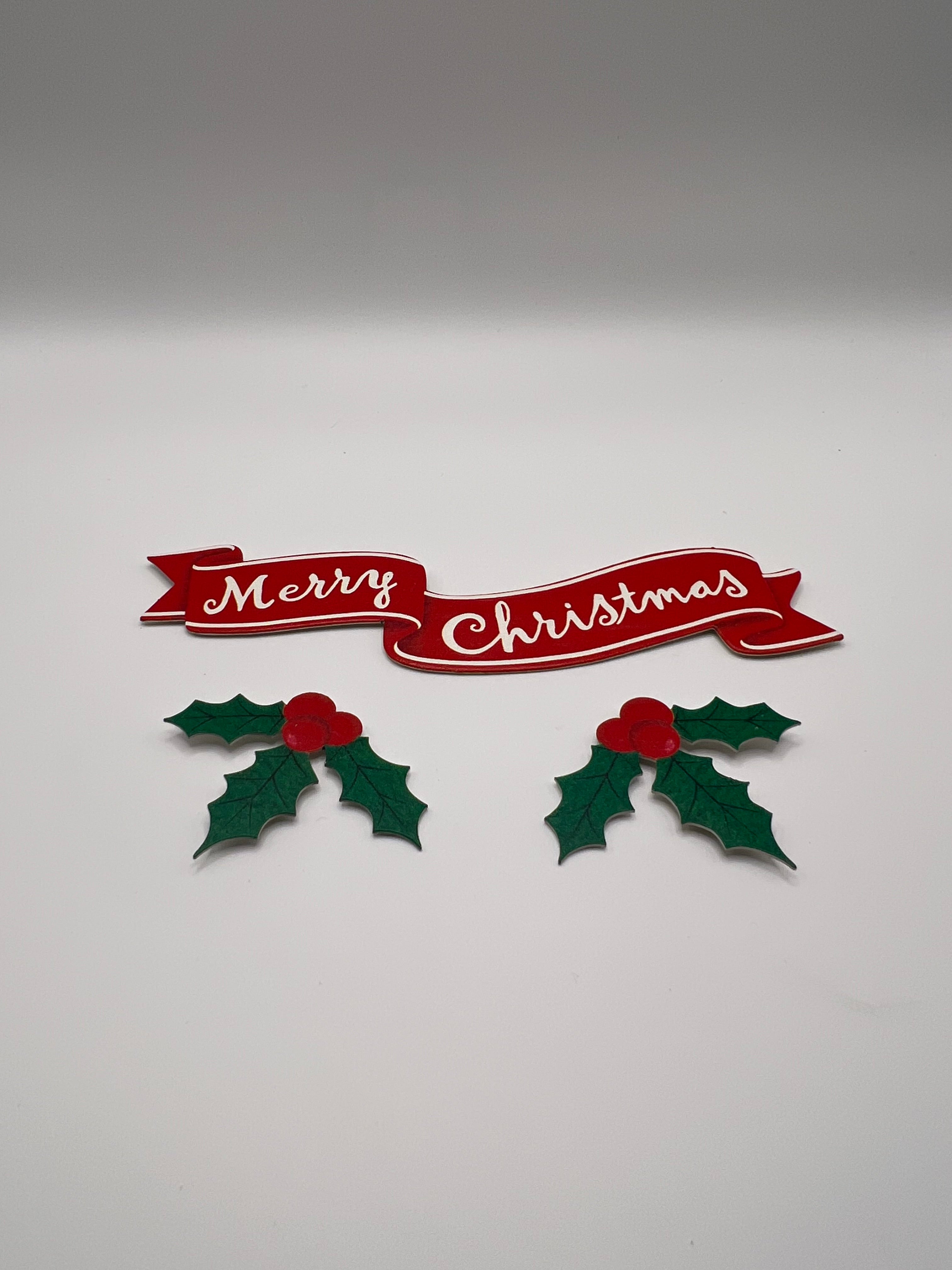 Merry Christmas and Holly Leaves - Magnetic Wreath Elements