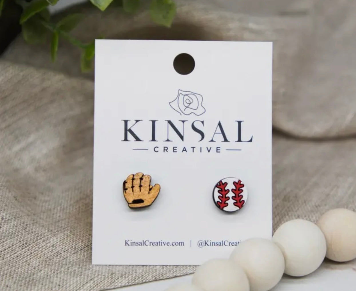 Baseball Glove and Ball Wood Stud Earrings